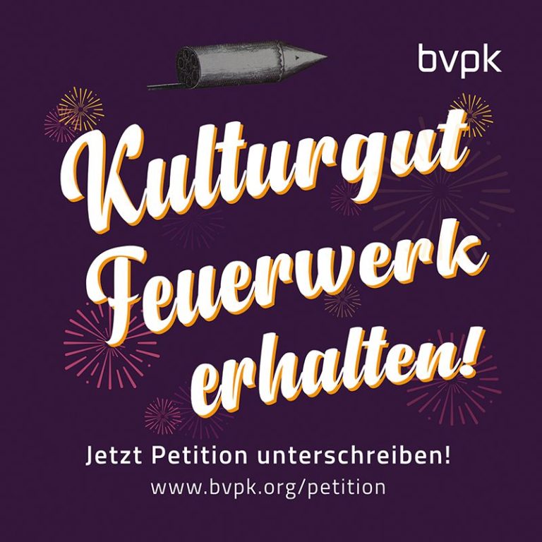 Kulturgut Feuerwerk erhalten! ME Effekte Ellwangen, Ostalbkreis. bvpk Petition ME Effekte Ellwangen, Ostalbkreis Mitglied im bvpk, Bundesverband Pyrotechnik & Kunstfeuerwerk e.V.
Petition - Feuerwerk erhalten!
